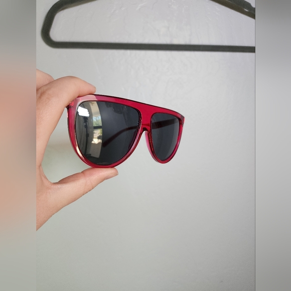 CELINE Acetate Thin Shadow Flat Top Sunglasses Fuchsia Glitter CL41435/S - Picture 9 of 10